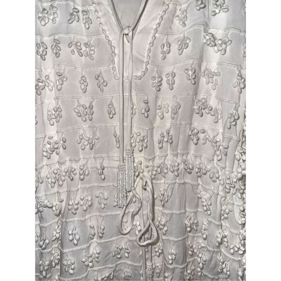 Farm Rio White Textured Mini Dress, Beaded Tassels- Size Small - Picture 6 of 14